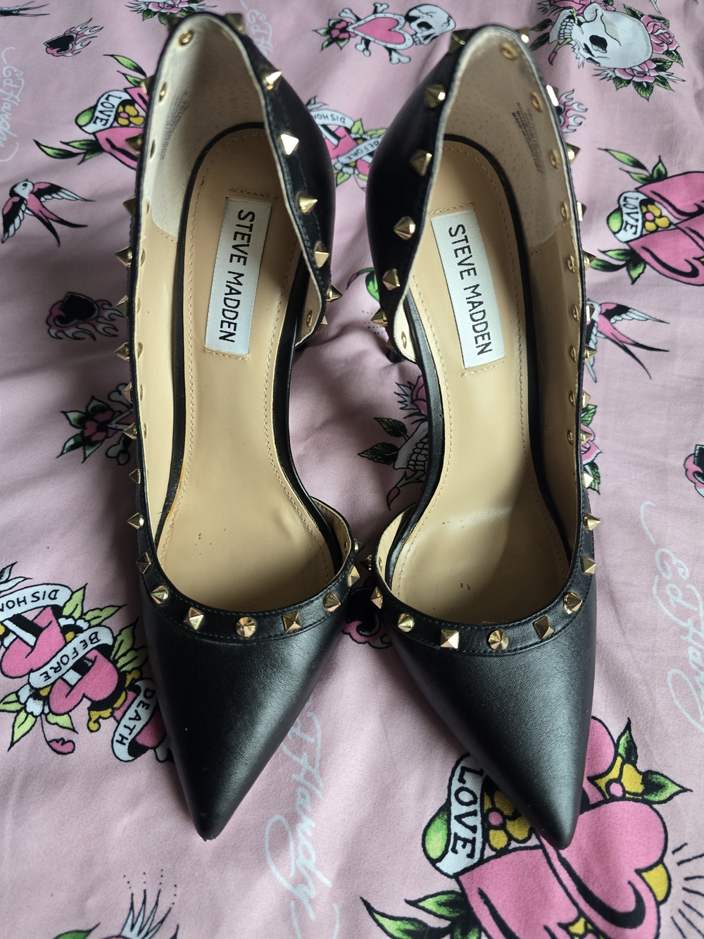 Steve Madden Black Velocity Pointed Toe Studded Pumps